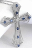 Large Vintage Styled Natural Sapphire and Diamond Filigree Cross in 18k white gold