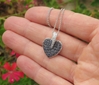 Pave Blue Sapphire Heart Pendant with Diamonds in 14k white gold