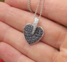 Natural Pave Sapphire Heart Pendant in 14k white gold