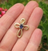 Genuine  Sapphire Solitaire Cross Pendant in 14k yellow gold gift idea