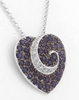 Genuine Blue Sapphire and Pave Diamond Heart Pendant in 14k white gold