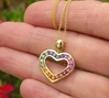 Channel Set Rainbow Sapphire Open Heart Pendant in 14k yellow gold for sale