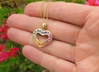 Real Rainbow Sapphire Heart Pendant in 14k yellow gold with all natural mined sapphires