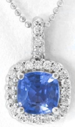 Cushion cut natural sapphire ring in 14k white gold