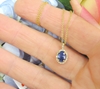 Natural Oval Cut Sapphire and Real Diamond Halo Pendant in 14k yellow gold  with Gold Chain