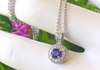 Round Cut Natural Purple Ceylon Sapphire Pendant Necklace in 14k white gold for sale