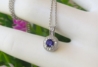 Round Cut Natural Purple Sapphire and Diamond Halo Pendant Necklace in 14k white gold for sale