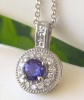 Round Cut Natural Purple Sapphire Pendant in 14k white gold for sale