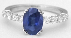 Oval Blue Sapphire Ring with Diamonds in 14k white gold