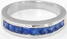 Channel Set Princess Cut Natural Sapphire Wedding Band Ring in solid 14k white gold for sale