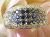 Pave set natural blue sapphire fashion ring with real diamonds in solid 18k yellow gold for sale
