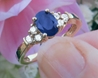 1 carat Natural Oval Sapphire Ring with Diamonds in solid 14k yellow gold