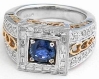 Unique Round Natural Blue Sapphire and Diamond Halo Bold Fashion Ring in solid 14k white gold for sale