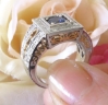 Bold Genuine Round Blue Sapphire Fashion Ring with a Real Diamond Halo in solid 14k white and yellow gold