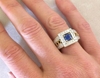 Large Bold Real White Gold Round Genuine Sapphire Fashion Ring with a Real Diamond Halo