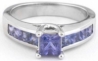 Natural Princess Cut Purple Sapphire Engagement Ring in 14k white gold with channel set princess cut sapphires