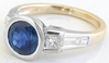 Genuine Sapphire Bezel Set Engagement ring with real princess and baguette diamonds in solid 18k white gold for sale