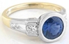 Bezel Set Natural Sapphire Real Diamond Engagement Ring in solid 18k yellow gold