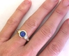 Natural Blue Sapphire Bezel Set Engagement ring with real princess and baguette diamonds in solid 18k white gold for sale