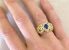 Natural Oval Blue Sapphire Fashion Ring with Open Airy Flower Design and Real Diamonds in a solid 14k yellow gold mounting