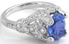 Real Platinum Natural Oval Ceylon Blue Sapphire Ring in a vintage style real diamond mounting