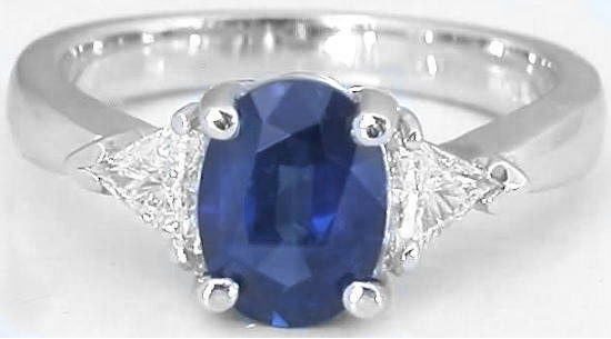 Natural Blue and White Sapphire Three Stone Ring in 14k white gold- Diamond Alternative