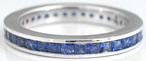 Natural Sapphire Eternity Band Ring with Channel Set Princess Cut Blue Sapphires for sale