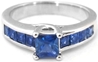Channel Set Princess Cut Ceylon Natural Blue Sapphire Ring in 14k white gold for sale
