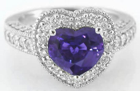 Natural Color Change Sapphire Ring with Heart Shape Sapphire in 18k White Gold for sale