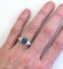 18k White Gold Natural Sapphire and Baguette Diamond Engagement Ring with Hand Engraving and Milgrain Detail