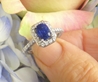 Untreated Cornflower Blue Sapphire Ring- large natural cushion cut engagement ring with a diamond halo in 14k white gold