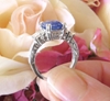 Natural Ceylon Blue Sapphire Ring with Baguette Diamonds in 18k white gold