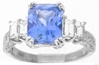 Genuine Blue Sapphire and Baguette Diamond Ring in 18k white gold