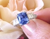 Natural Radiant Cut Ceylon Blue Sapphire Ring in 18k white gold for sale