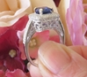 Large Cushion Cut Cornflower Blue Natural Sapphire Engagement Ring with Real Pave Diamond Halo in 14k white gold