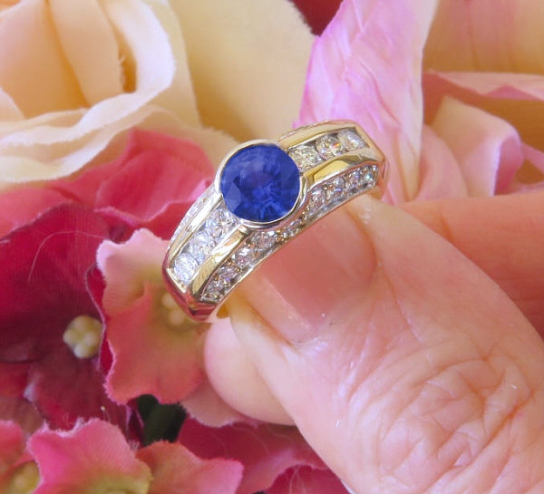 2.11 ctw Ceylon Blue Sapphire and Diamond Ring in 14k yellow gold