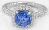 Cushion cut natural sapphire ring in 14k white gold