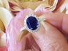 Large Harloom quality Natural Blue Saphire Engagement Ring with Real Diamond Halo in white gold