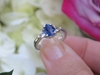 Natural Pear Blue Sapphire Engagement Ring with White Sapphire Side Stones in solid 14k white gold