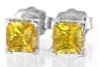 Yellow Sapphire Stud Earrings - Natural Princess Cut in 14k white gold