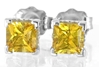 Yellow Sapphire Stud Earrings - Natural Princess Cut in 14k white gold