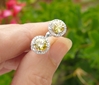 Natural Yellow Sapphire Stud Earrings with Diamond Halo in 14k white gold