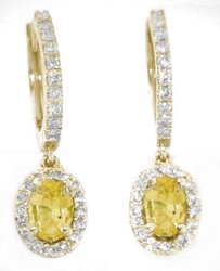 Oval Yellow Sapphire Earrings with Diamond Halo in 14k yellow gold