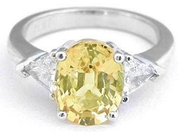 Three Stone Trillion Diamond Yellow Sapphire Ring