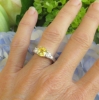 Round Natural Yellow Sapphire Three Stone Engagement Ring with Real Round Diamonds in solid 14k white gold for sale