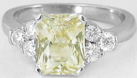 Large Radiant Cut Natural Unheated Yellow Sapphire and Diamond Ring in 14k white gold for sale
