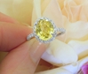 Oval Yellow Natural Sapphire Ring with Real Diamonds in 14k white gold for sale