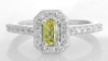 Natural Yellow Sapphire Engagement Ring - Radiant cut with diamonds in 14k white gold for sale