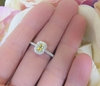 Natural Yellow Sapphire Engagement Ring - Radiant cut with diamond halo in 14k white gold