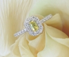 Natural Radiant Cut Yellow Sapphire Ring - with diamond halo in 14k white gold